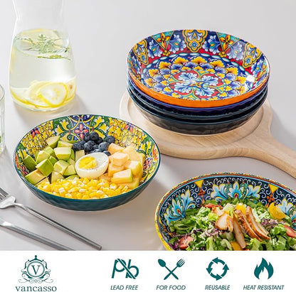 vancasso 32 Oz Pasta Bowls Set of 6, Ceramic Bohemian Soup Salad Bowls | - Image 4