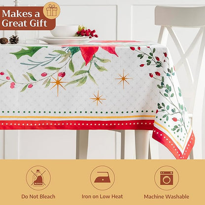 Maison d' Hermine Table Cloth Square Table 100% Cotton 54 x 54 Inches Fall Tablecloth Reusable Everyday Use for Thanksgiving Christmas Decorations Dining Farmhouse Party (Poinsettia Christmas)