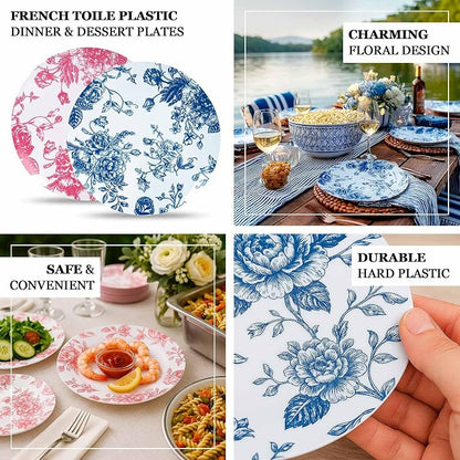 Efavormart 10-Pack French Toile Plastic Dessert Plates – Pink & White Floral - Image 3
