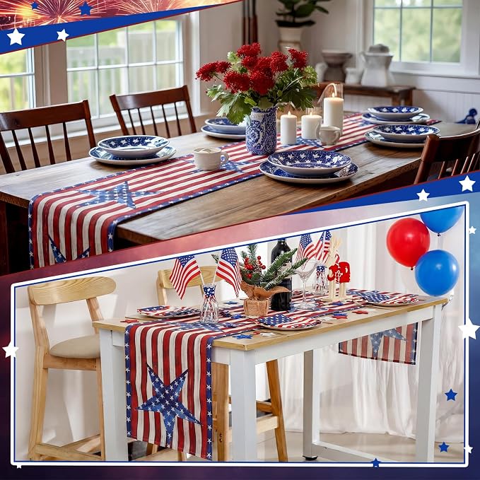Gilprop 3 Pcs 4th of July Table Runners Patriotic Tablecloth, 13x72 Inch | - Image 5