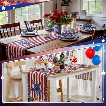 Gilprop 3 Pcs 4th of July Table Runners Patriotic Tablecloth, 13x72 Inch | - Image 5