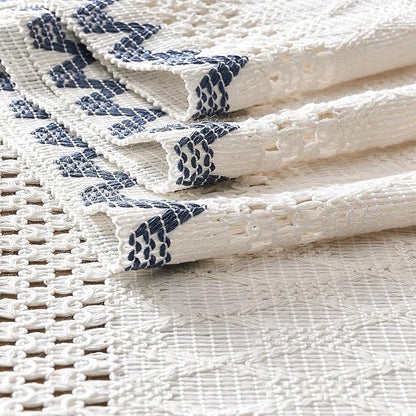 Macrame Side Trim Boho Woven Table Runner, Dusty Blue 12x108 Inch | Crochet - Image 7