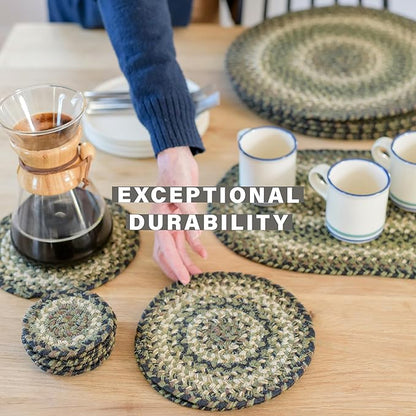 Homespice Pinecone Jute Braided Long Table Runner, Country Rustic Decor, Green Rectangle 11x36 - Rich Colors, Easy to Clean, Durable and Protects Furniture
