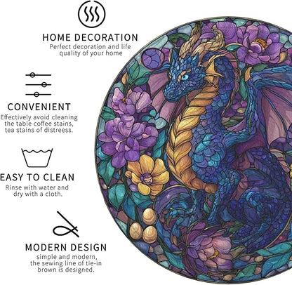 Dragon Coasters Leather Round Drink Coasters 6 Pcs Set with Holderor for Cup Drink Coffee Table Bar Home Decor