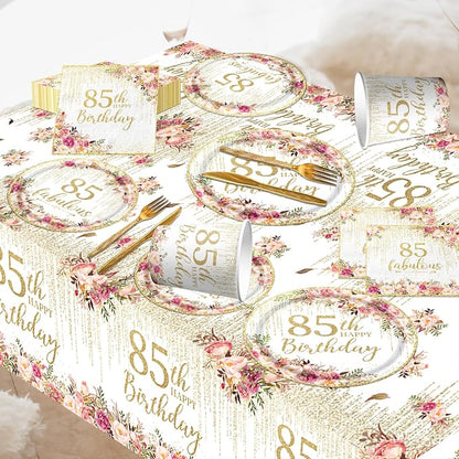 85th Birthday Party Tableware, Includes Plates, Tablecloth - Image 5