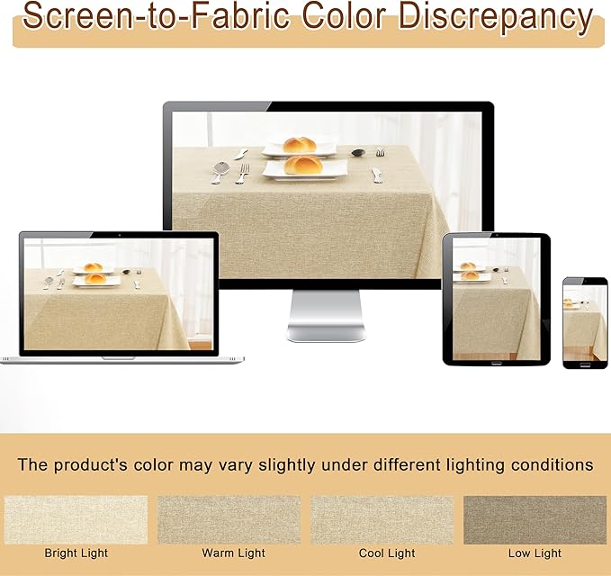 JIUZHEN Square Table Cloth Faux Linen Farmhouse Tablecloth Wrinkle & Stain Resistant Table Cover for Kitchen Dining, Holiday Party Dinner, Beige, 60 x 60 Inch