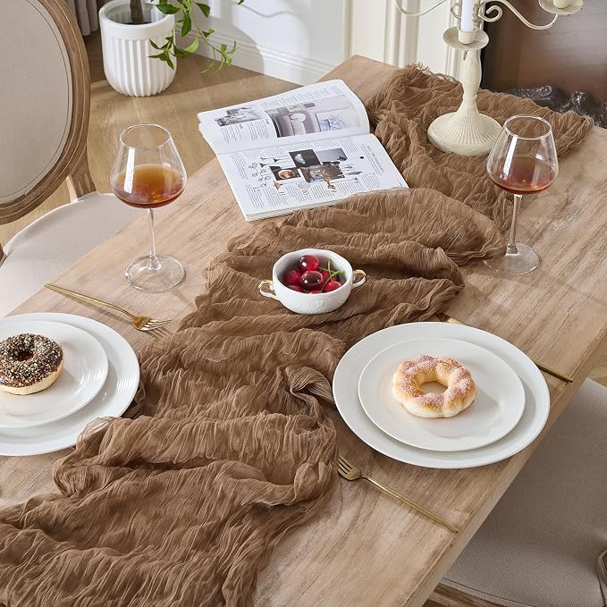 12 Pack Coffee Brown Cheesecloth Table Runners, 120 Inch 10Ft Gauze Table Runner - Image 5