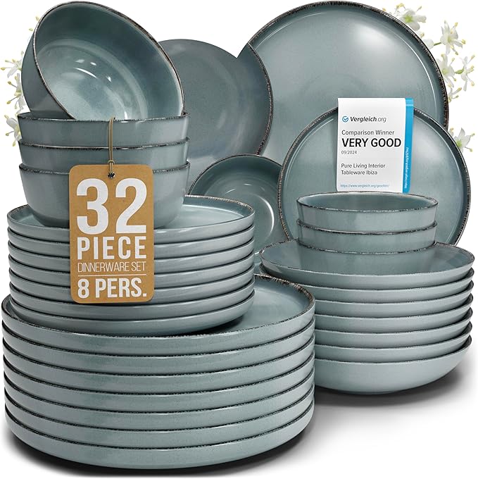 32 Piece Stoneware Dinnerware Set by PURELIVING