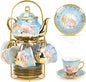 20 Pcs Porcelain Tea Set with Metal Holder, Adult Tea Set Gift, European by Hebaogugu