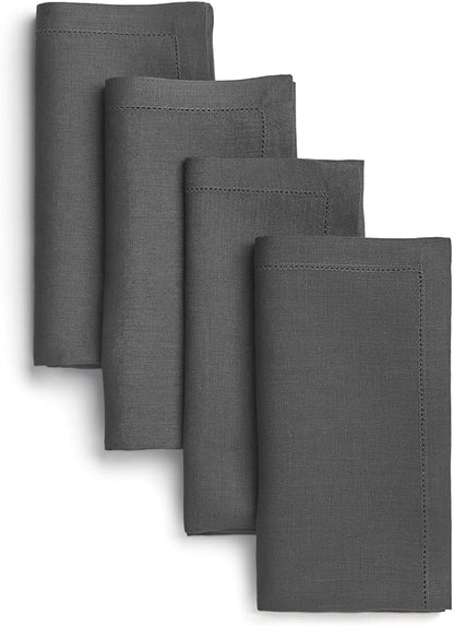 D'Moksha Homes Charcoal Grey Linen Napkins Set of 4 - Classic Hemstitch 100% Pure Linen Hemstitch Dinner Napkins 20 x 20 Inch for Spring, Easter - Handcrafted and Machine Washable