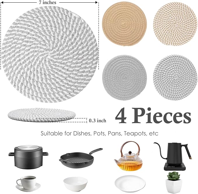 Billbotk 7" Trivets for Dishes, Pots and Pans, 4 Heat Resistant Hot Pads - Image 2