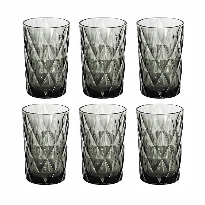 Bandesun Drinking Glass set of 6 Diamond Pattern Kitchen Glassware Tumbler（12 by Bandesun