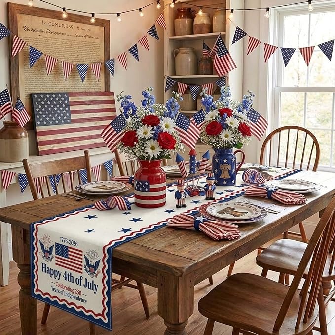 Patriotic Table Runner Decor, 250th Anniversary 4th of July American Flag - Image 5