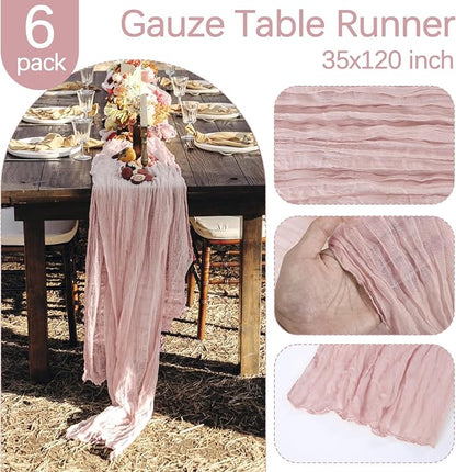 6 Pack Dusty Pink Cheesecloth Table Runner 35 x 120 Inch | Boho Gauze Fabric - Image 3
