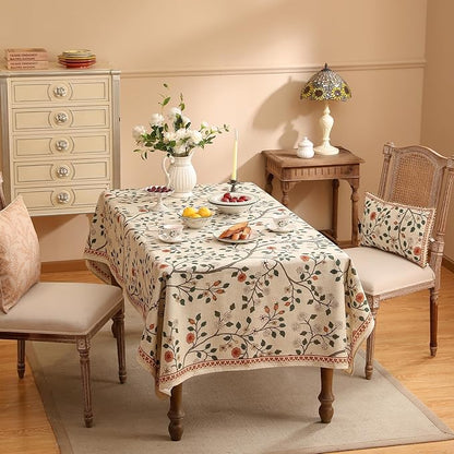 ISAENNE Designer Floral Long Rectangle Tablecloth,French Linen Light Beige Indoor Table Cloth,Fall Wrinkle Resistant Decor Tablecloths for Dining Thanksgiving Kitchen Party,63"*102"-Flora A