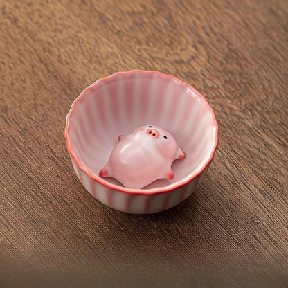 Ceramic Tea Cup and Piggy Miniature Figurine Traditional Porcelain Teacup - Image 4