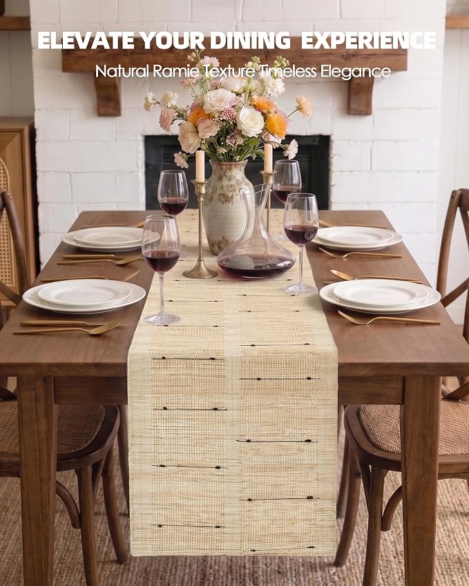Table Runner, 13.8" × 72", 100% Natural Ramie, Handwoven | 100% Natural Ramie - Image 3