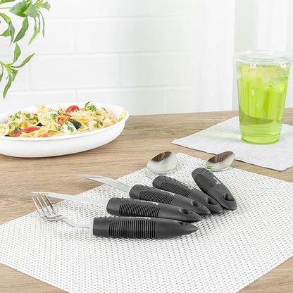 Restaurantware Adaptive Utensils - 1 count Stainless Steel, 9.84 x 5.12 x 1.57 Inches, Ergonomic Eating Aids, Non-Slip Utensil Set for Arthritis, Secure Grip Design, Black