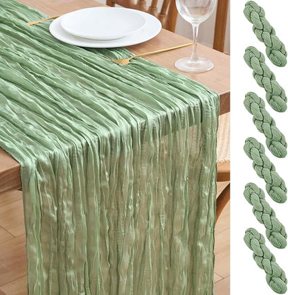 Asee'm 6pcs Sage Green Cheesecloth Table Runner Summer 10FT Gauze Sheer | Boho by Aseem