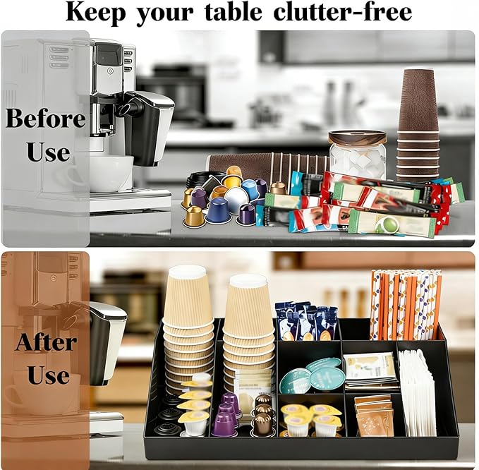 SZQINJI Coffee Condiment Organizer Holder 10-Compartment Black | Coffee - Image 6