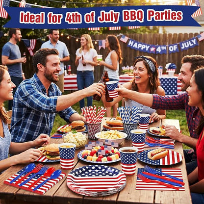 450 Pcs 4th of July Patriotic Tableware Set Decorations, Serves 50 | USA Red - Image 6