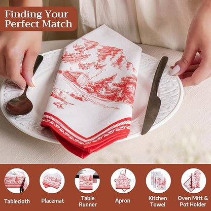 Maison d' Hermine Cloth Napkins Set of 4 100% Cotton for Thanksgiving Christmas Decorations Everyday Reusable Square Fall Napkins Cloth Washable Dinner Party (Winter Jouy, 20"x20")