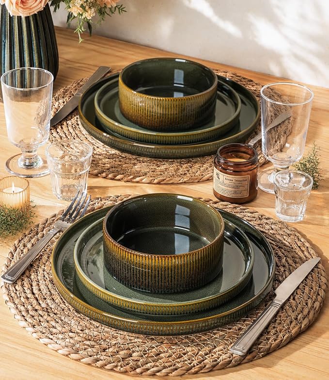 Ceramic Dinnerware Set for 4, 12-Piece Plates and Bowls Set | Lightweight - Image 7
