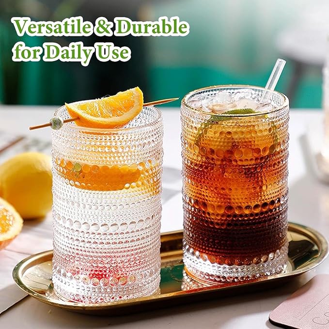 Hlukana Vintage Hobnail Drinking Glasses Set of 8, 12 oz Highball Glasses & 10 - Image 6