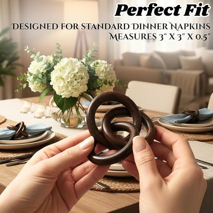 ALPHA Living HOME Wooden Napkin Rings Set of 12 - Natural Wood Napkin Holders for Table Decor, Rustic Wedding Decor, Farmhouse Dining Accessories, Handmade Round Napkin Rings (Brown)