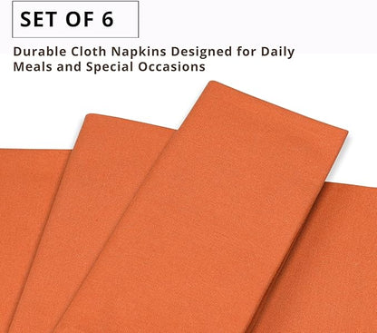 PurpleEssences Set of 6 Cloth Dinner Napkins 100% Cotton 18x18 Inch - Soft Durable Washable - Ideal for Farmhouse Party Christmas Holiday Winter - Perfect Everyday Use Table Linen - Orange