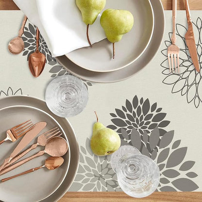 Gray Dahlia Table Runner Modern Elegant Flower Beige Table Runners Geometric - Image 4