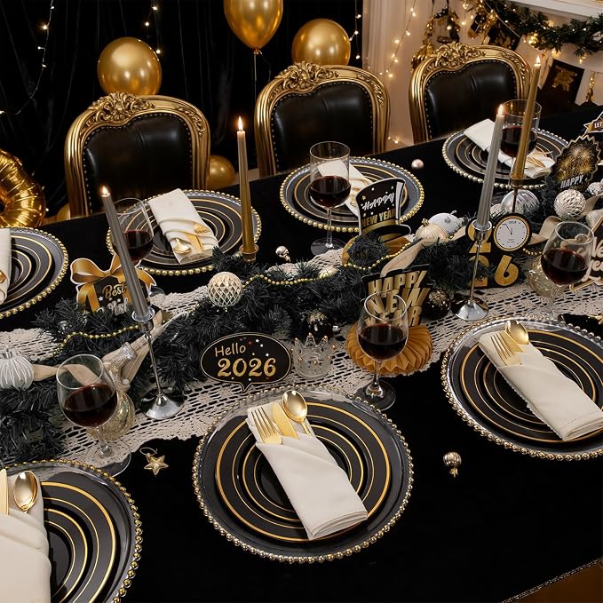 350 Pieces Black and Gold Plastic Plates - Image 3