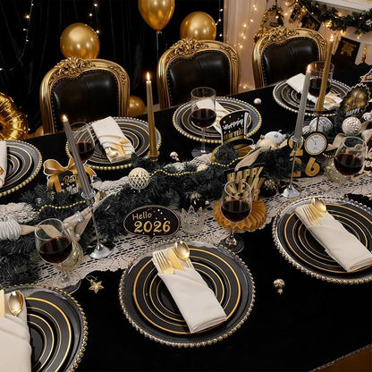 350 Pieces Black and Gold Plastic Plates - Image 3