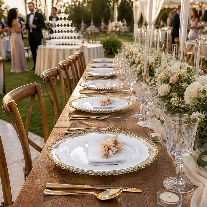 60pcs White Plastic Plates -10.25inch Baroque White Disposable Dinner Plates - Image 3