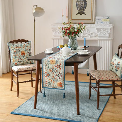 Designer French Linen Table Runner, Colorful Floral Pattern, Dining Table - Image 7