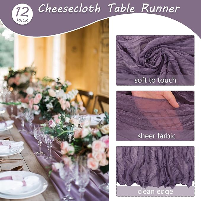 12 Pack 10Ft Cheesecloth Table Runner 35x120 Inch Boho Gauze Table Runner - Image 4