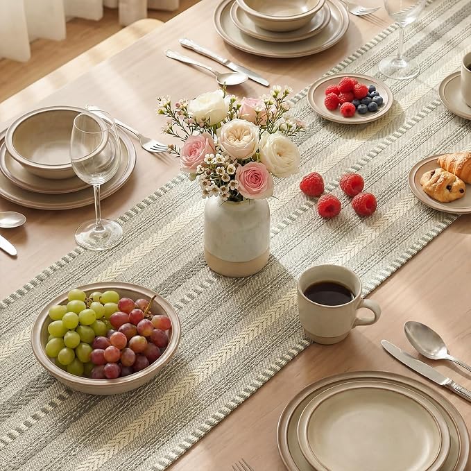 Artoid Mode Dark Grey Farmhouse Stripe Braided Table Runner 12x36 Inch | - Image 4