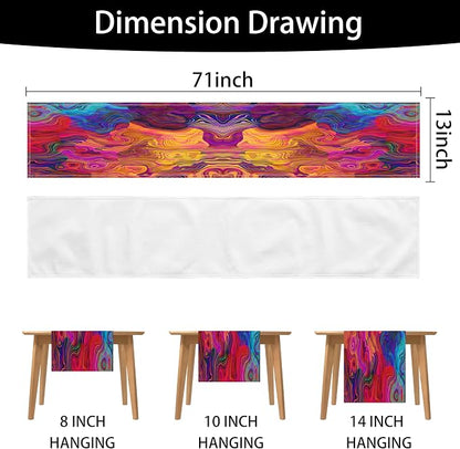 Abstract Table Runner 13x71 Inch Colorful Chaotic Waves Table Runners Table - Image 7