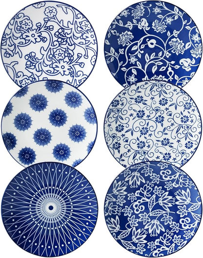 Ceramic Dessert Plates Set - 6 Inch Mini Appetizer Plates for Kitchen - Small Salad Plate for Cake Snacks Side Dish, Microwave Dishwasher Safe, Gift, Vintage Blue