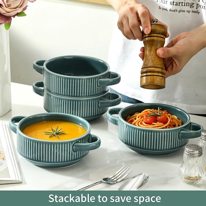 Soup Bowls with Handles, 23 oz French Onion Soup Crocks, Stackable Soup Bowl - Image 5
