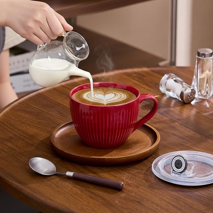 Red Ceramic Soup Bowl with Handle & Lid, 24oz Jumbo Soup Mug - Image 6