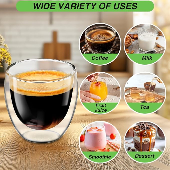Espresso Cups Set of 4, 3oz Espresso Shot Glass Double Walled Coffee Cups | - Image 9