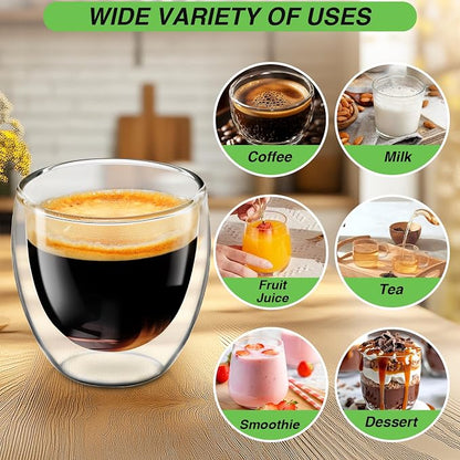 Espresso Cups Set of 4, 5oz Espresso Shot Glass Double Walled Coffee Cups | - Image 8
