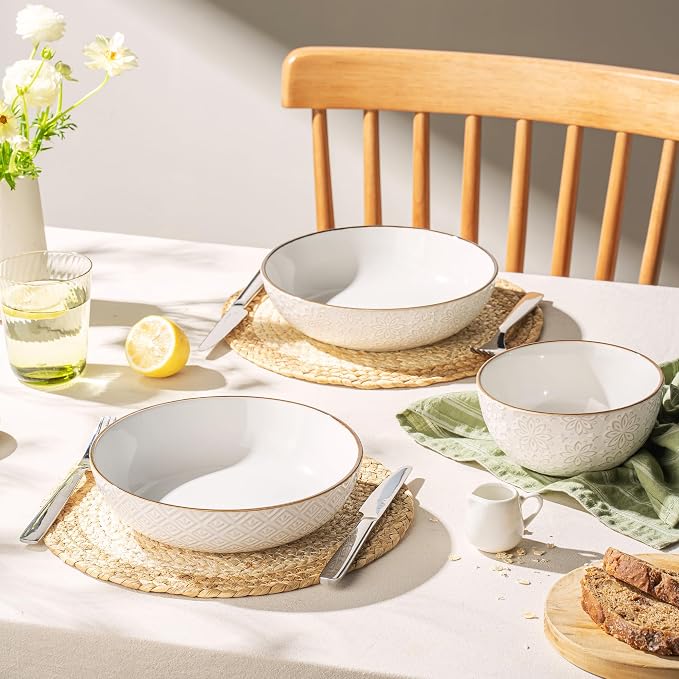 36 oz Pasta Bowl Set of 4 with Embossed Reactive Glaze, 8.5" Arctic white - Image 6