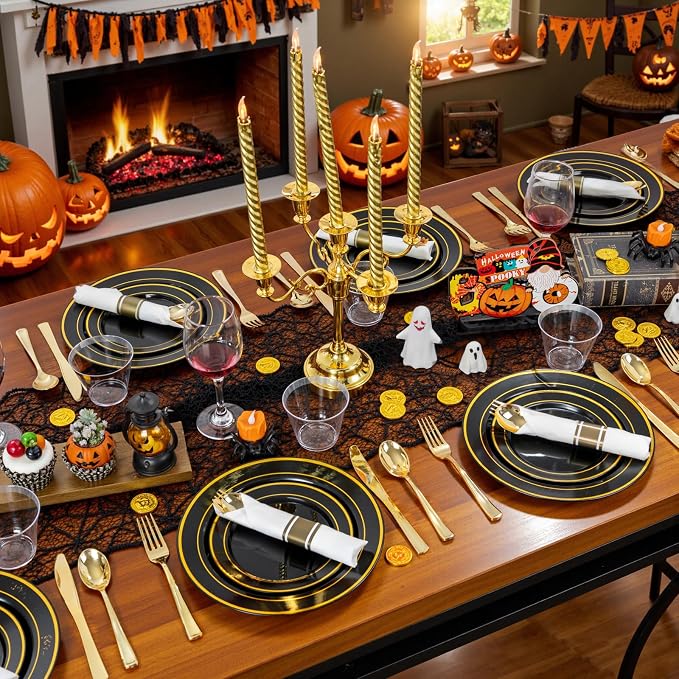 350 Pieces Black and Gold Plastic Plates - Image 3