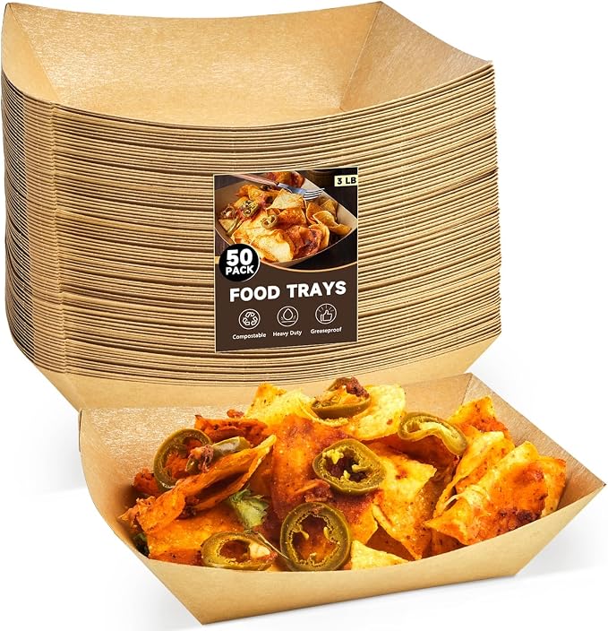 ZORRITA Paper Food Trays, 3 Lb, 50 Pack | Disposable, Kraft Paper, Nacho Trays by ZORRITA