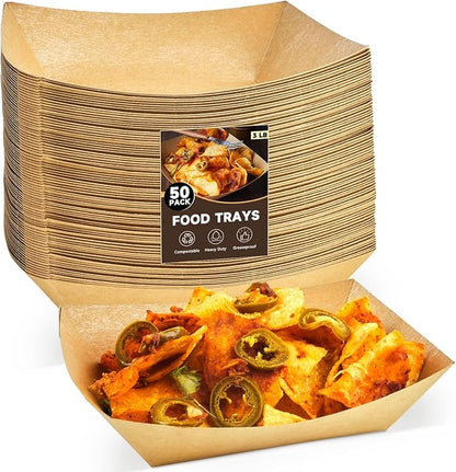 ZORRITA Paper Food Trays, 3 Lb, 50 Pack | Disposable, Kraft Paper, Nacho Trays by ZORRITA