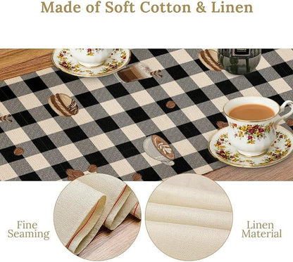 Coffee Time Table Runner, Rustic Black White Plaid Buffalo Gnome Coffee Theme - Image 6