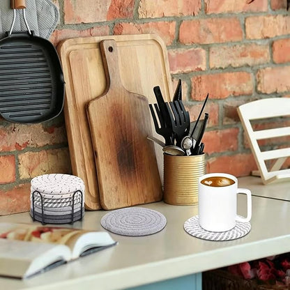 Coasters Set of 8, Cotton Woven, 4.3 inches, Minimalist Home Decor, Wooden - Image 6