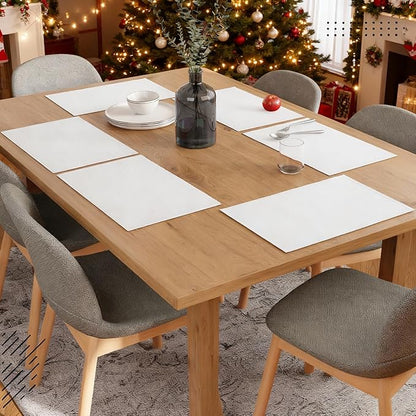 Encasa XO Dining Placemat Set of 6 | Solid Off White Color | Fine Ribbed Cotton Table mat | Size 19x13 in | Machine Washable